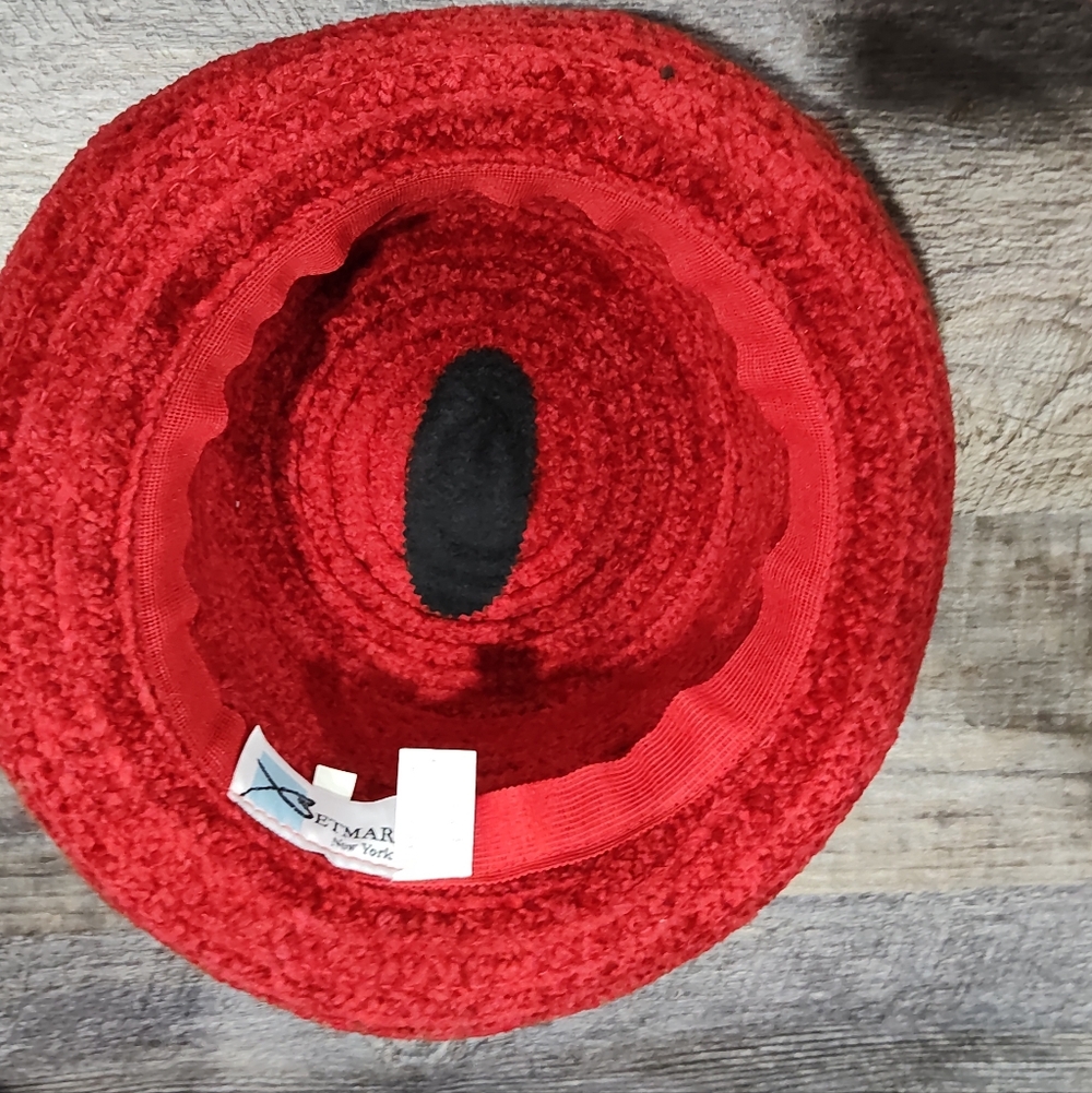 Vintage Betmar New York Red Knit Hat W/ Upturned Brim, Round, OSFM - Picture 6 of 7